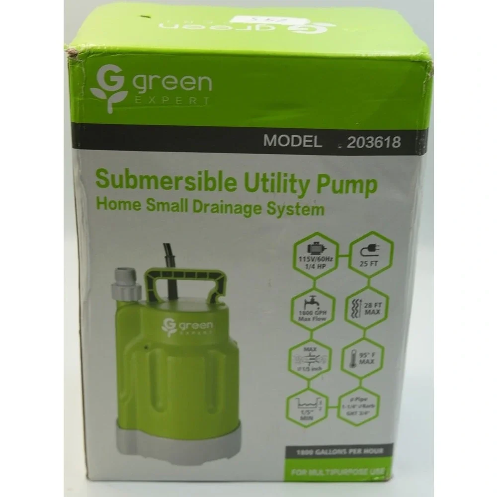 Green Expert 203618 Submersible Utility Pump 1/4 HP 1800 GPH –‎ New in Box